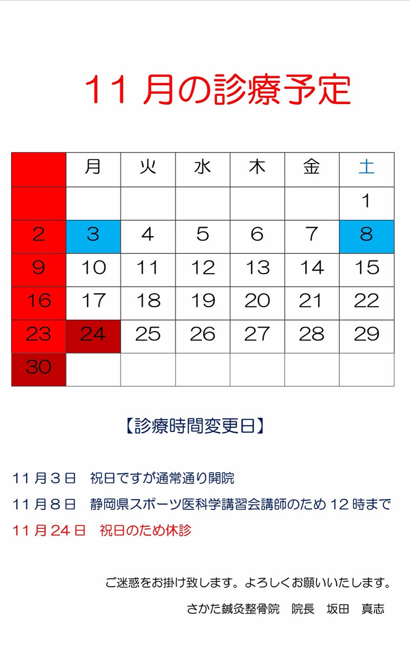 11月の営業日